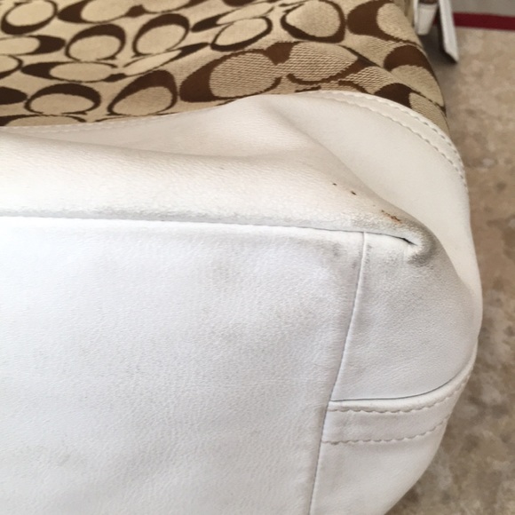 Coach Signature Slouchy Tote Signature Logo Canvas & Leather Khaki Bag purse - Picture 9 of 13